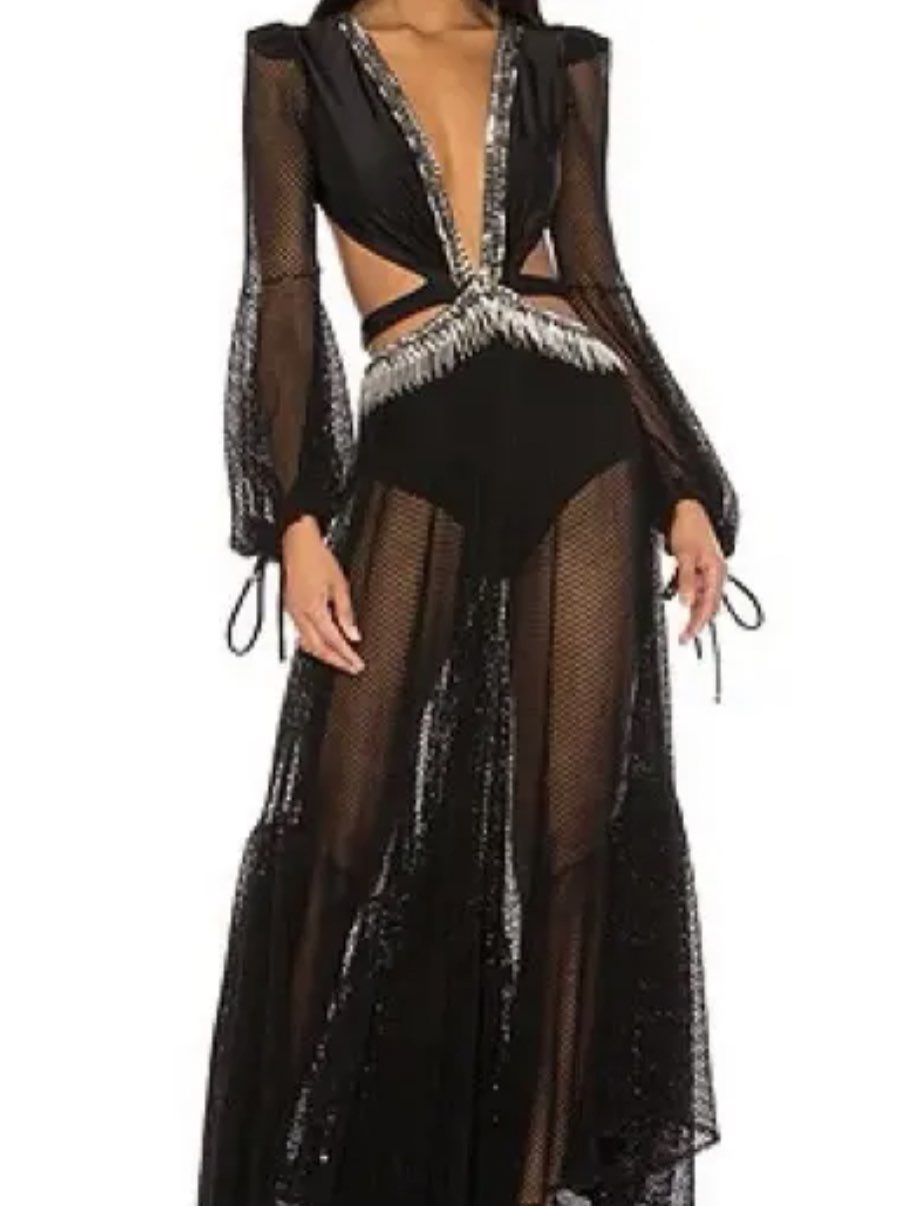 Embellished Cutout Sheer Maxi Dress