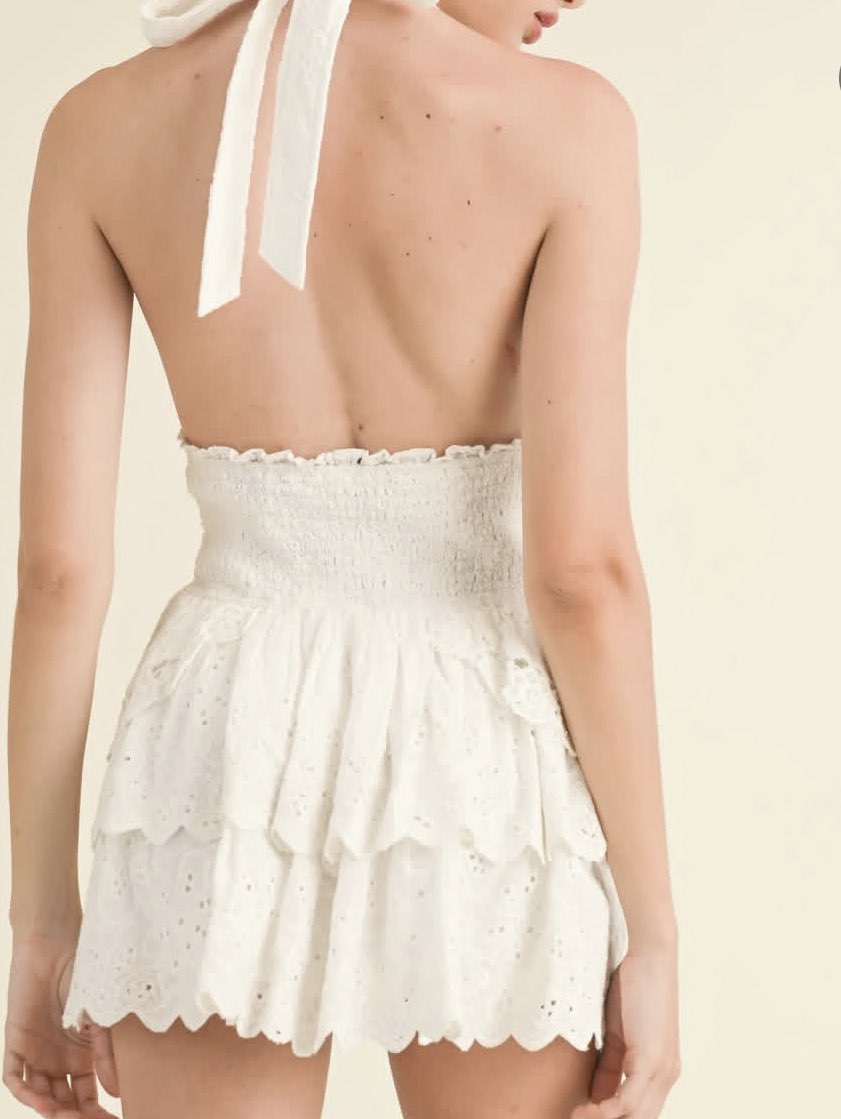 White Eyelet Halter Romper