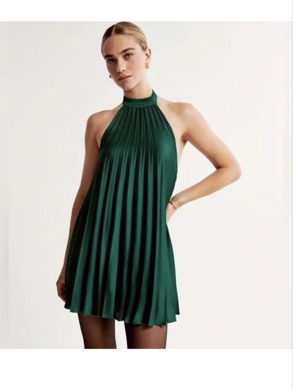 Emerald Green Pleated Halter Dress