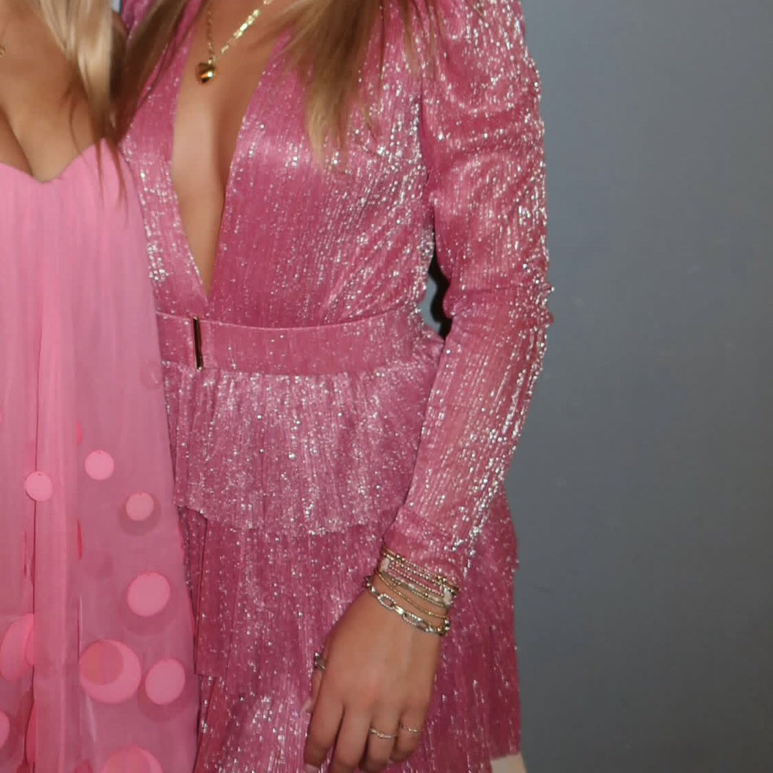 Pink Metallic Tiered Mini Dress