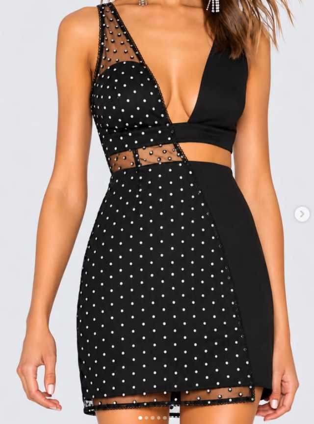 Laeticia Polka Dot Sheer Panel Mini Dress