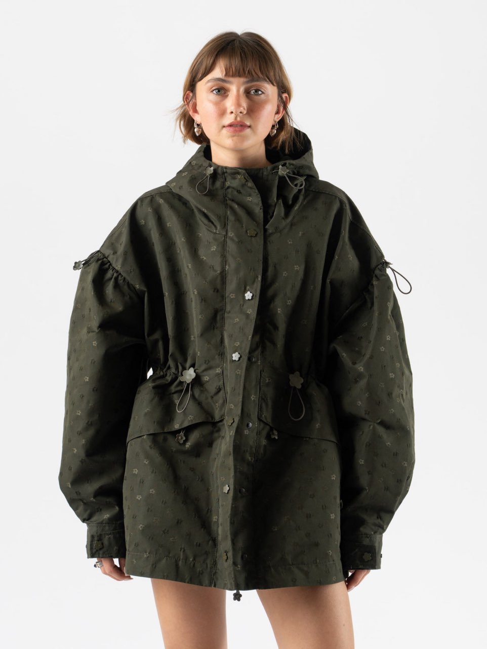 Olive Green Floral Anorak Jacket