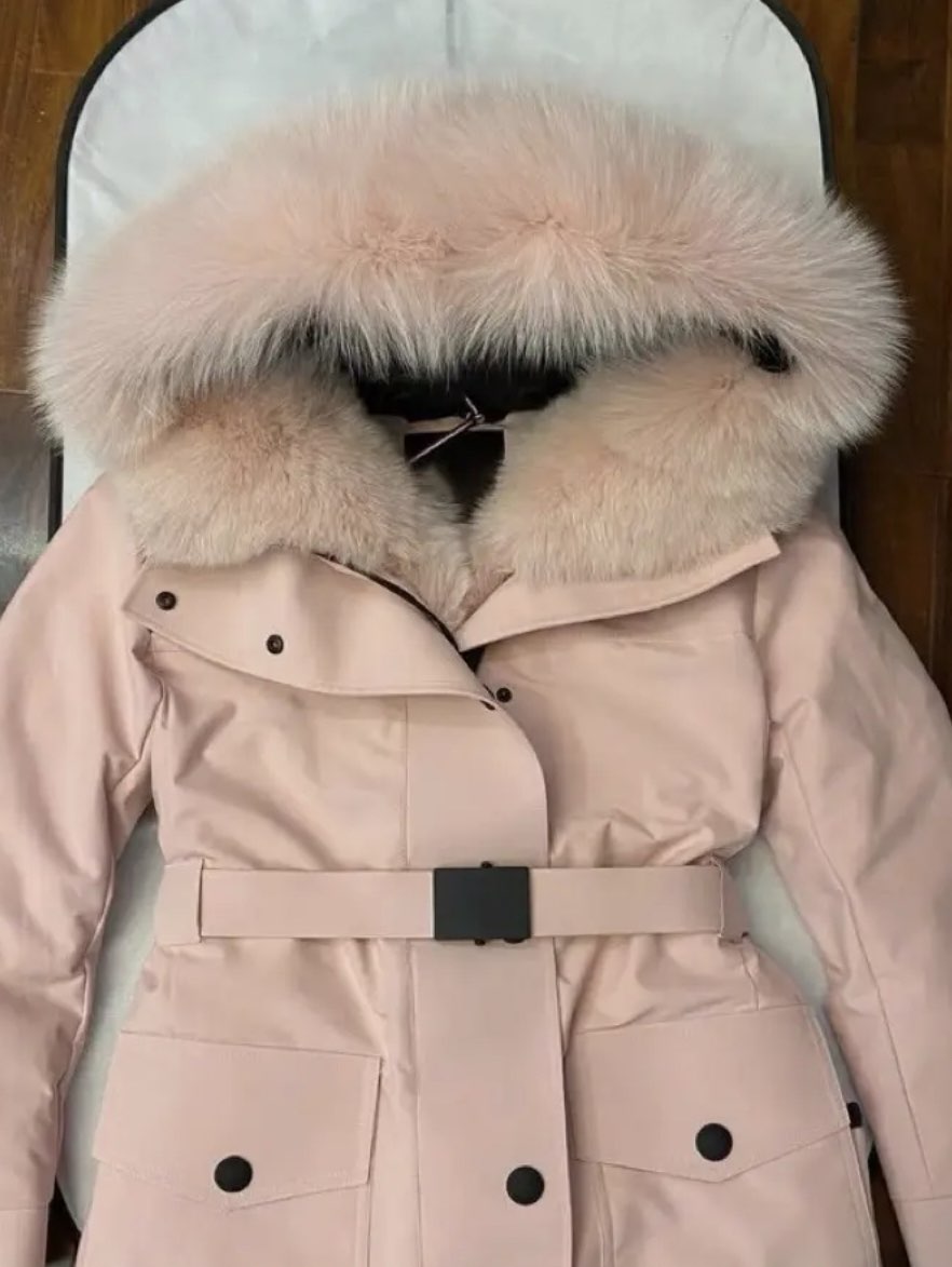 Pink Fur-Lined Parka Coat
