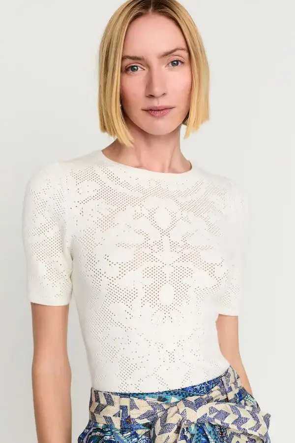 Marie Oliver Creamy-White Cutout/Perforated Knit Top