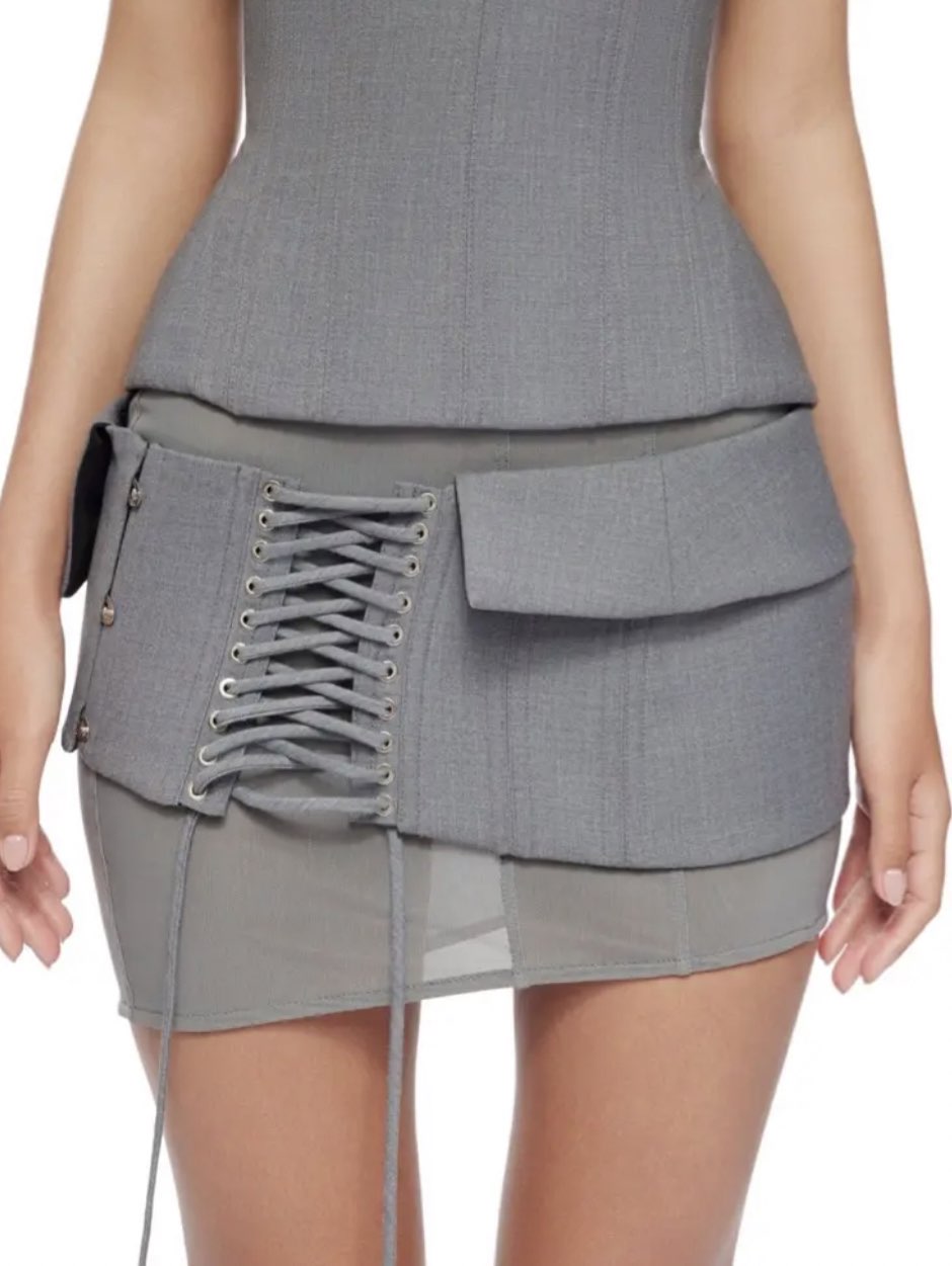 Grey Lace-Up Mini Skirt