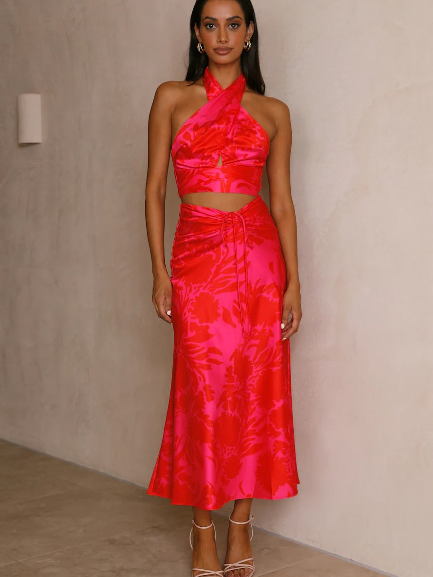 Scarf Tie Top and Maxi Skirt