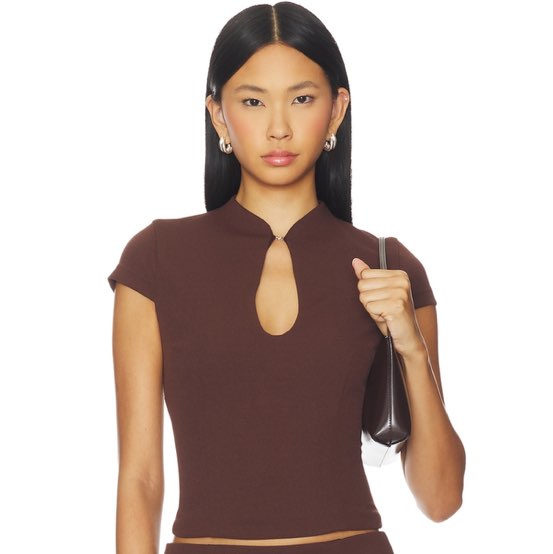 Runaway the Label Brown Keyhole Mock Neck Top