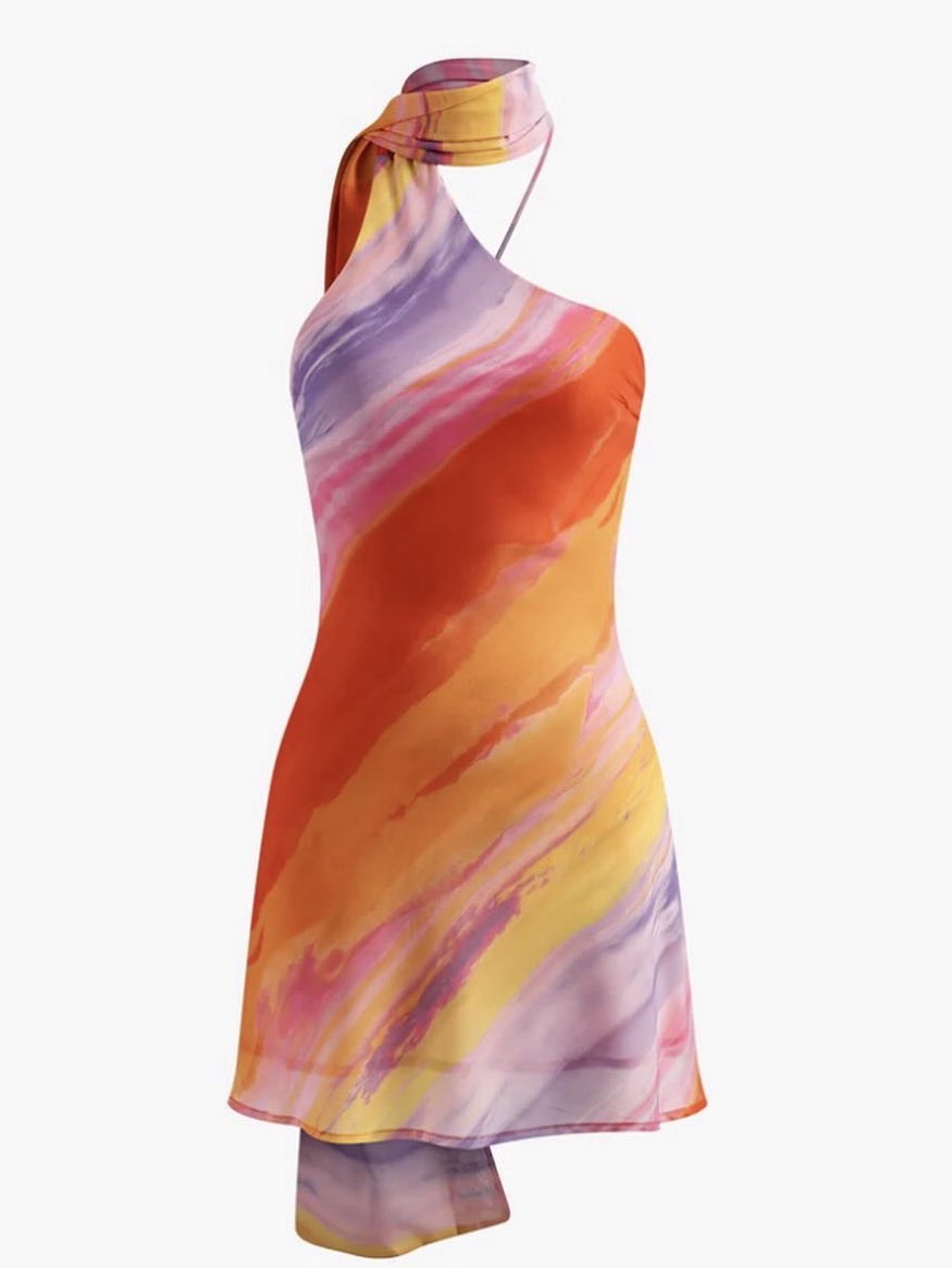 Abstract Swirl Halter Mini Dress