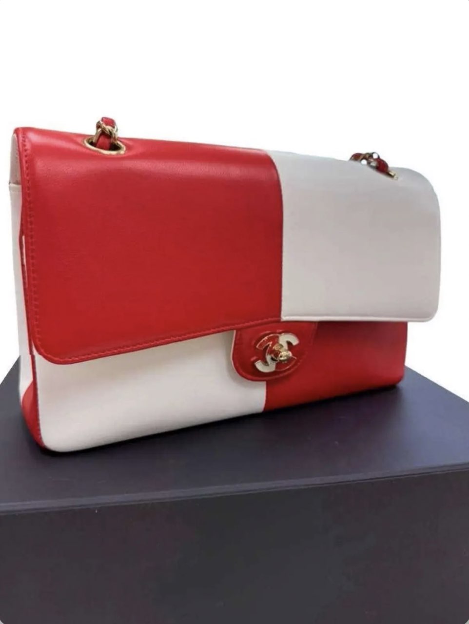 Chanel Red & White Color Block Flap Bag