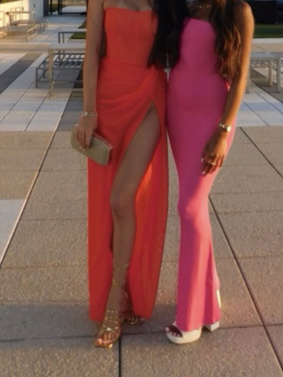 Orange Strapless High-Slit Dress