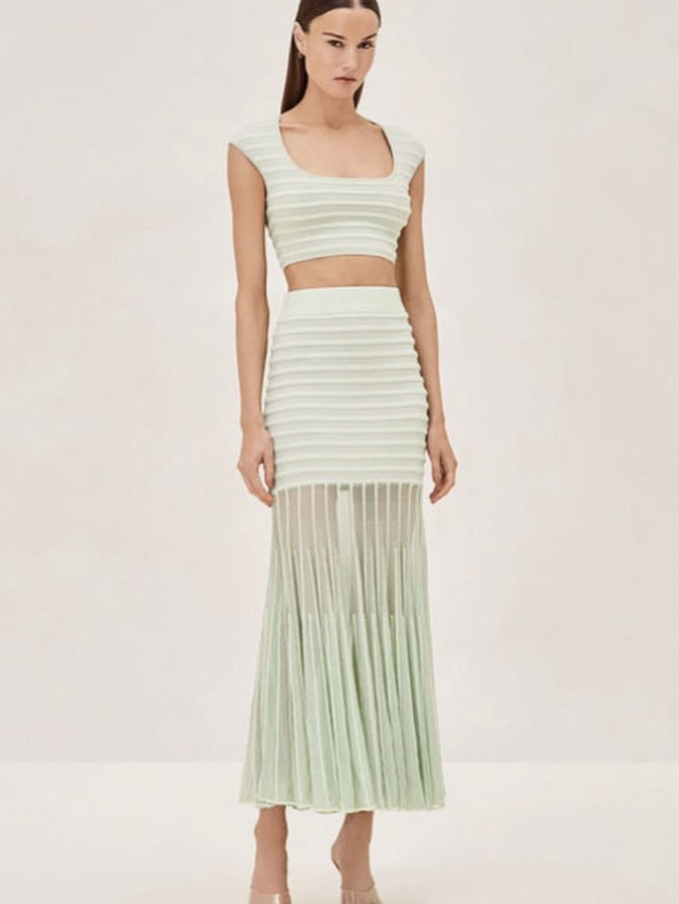 Striped Crop Top and Maxi Skirt Set