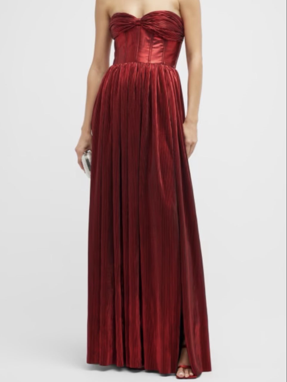 Red strapless metallic gown