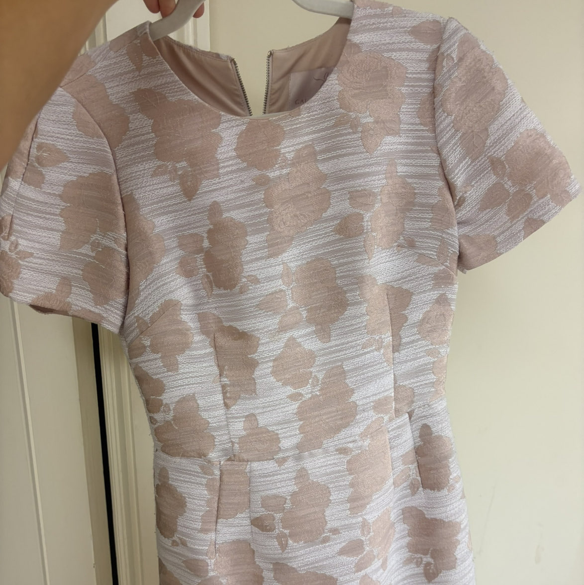 Blush and White Floral Jacquard Dress