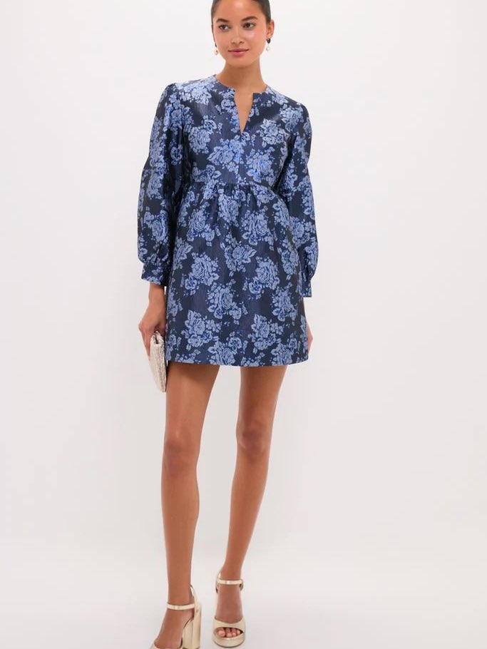 Blue Jacquard Cressida Mini Dress