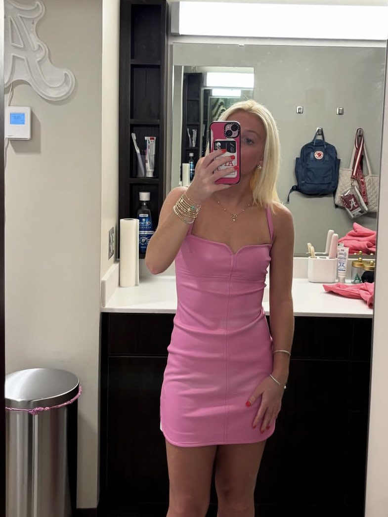 Pink Faux Leather Mini Dress