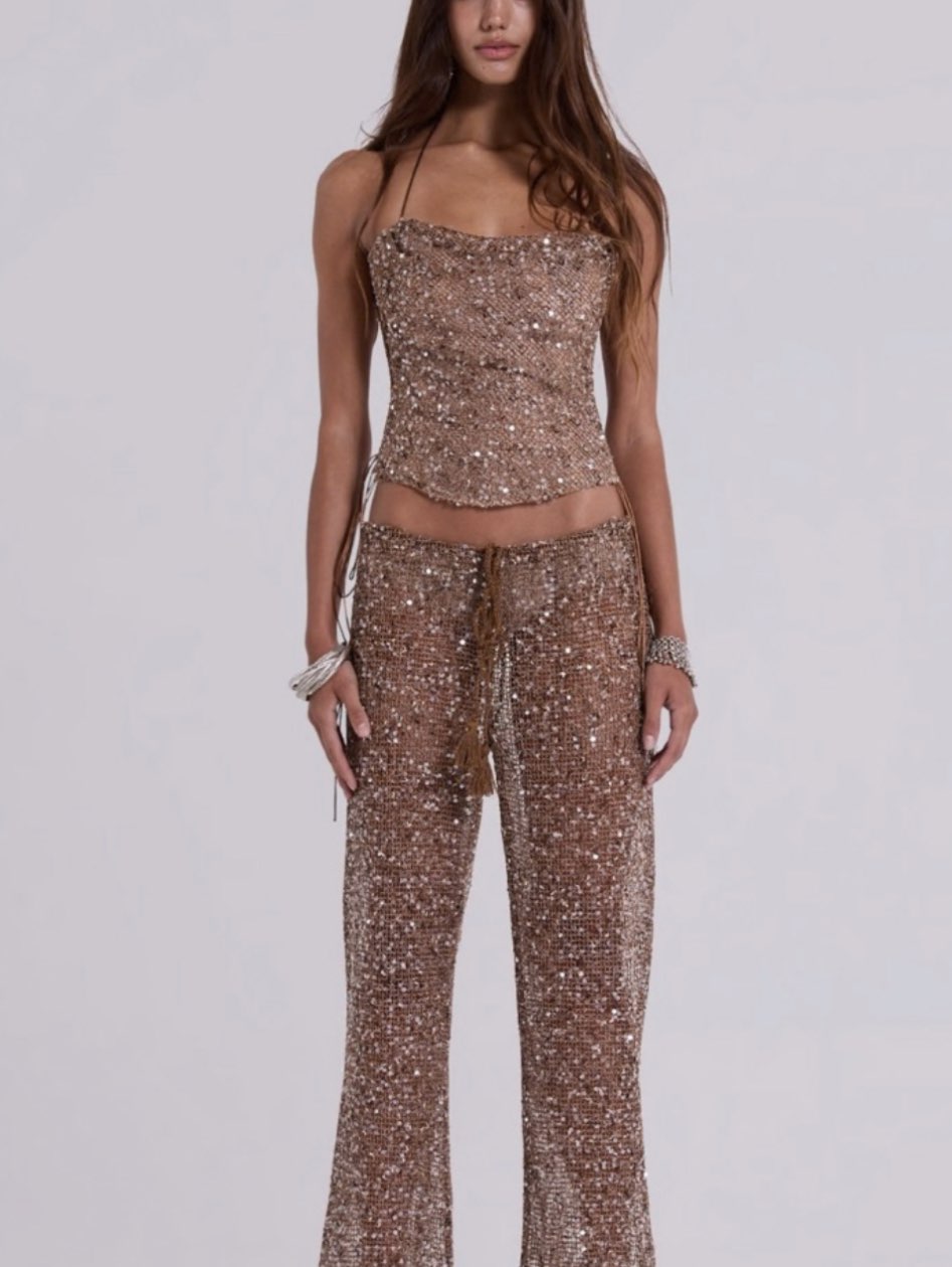 Sequin Knit Halter Top and Pants Set