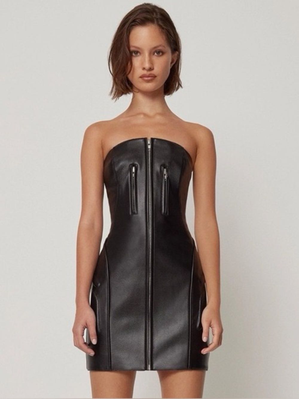 Zip up pleather mini dress