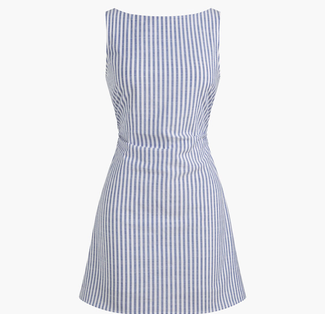 Blue and White Striped Mini Dress