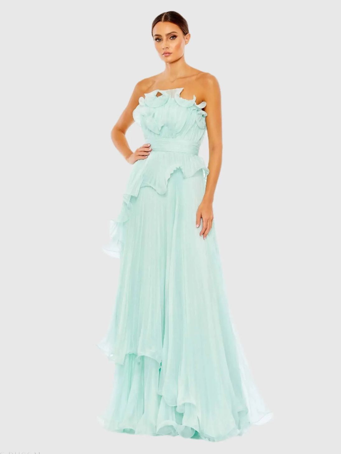 Ruffled Strapless A-Line Gown