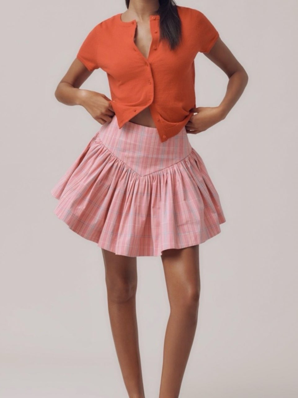 Pink Plaid Ruffle Mini Skirt