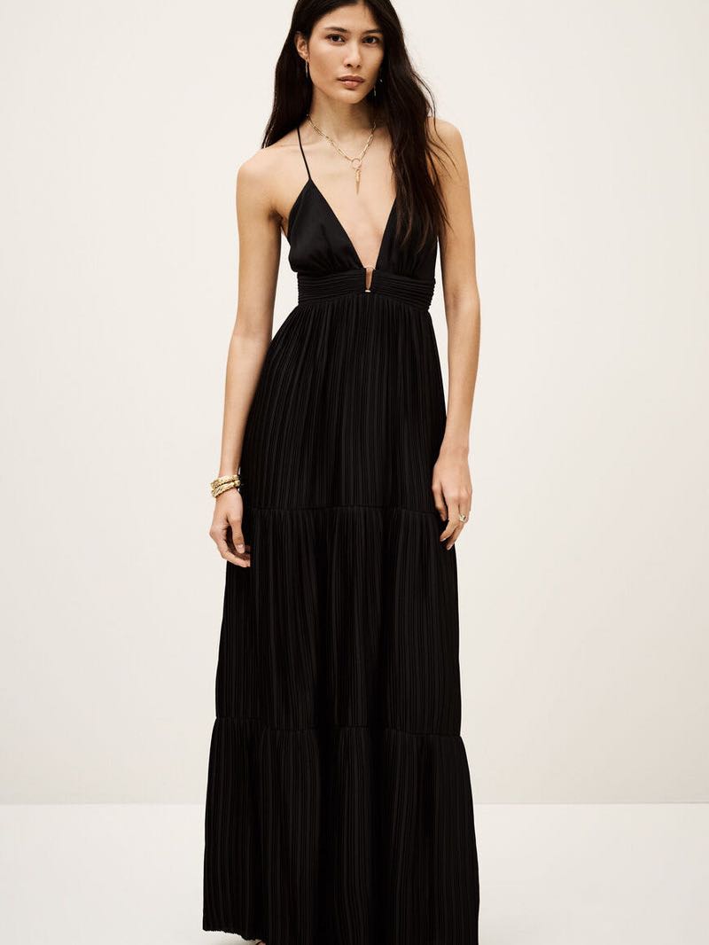 Black Plissé Maxi Dress
