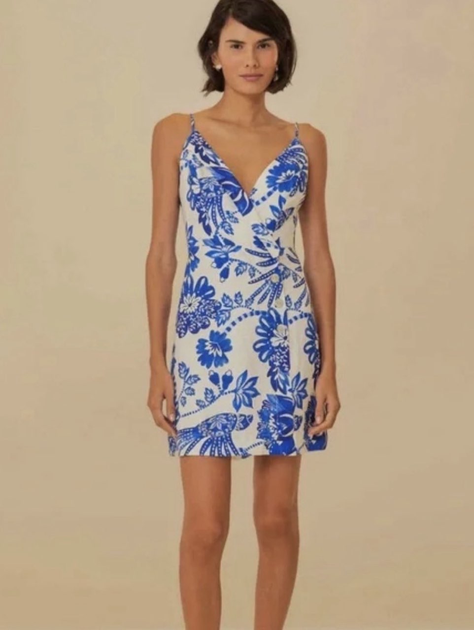 FARM RIO Floral Birds Off White Sleeveless Mini Dress