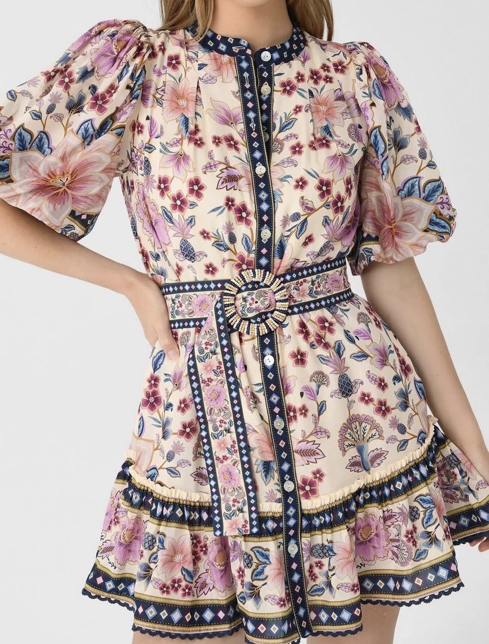 Superbloom Tapestry Puff Sleeve Mini Dress
