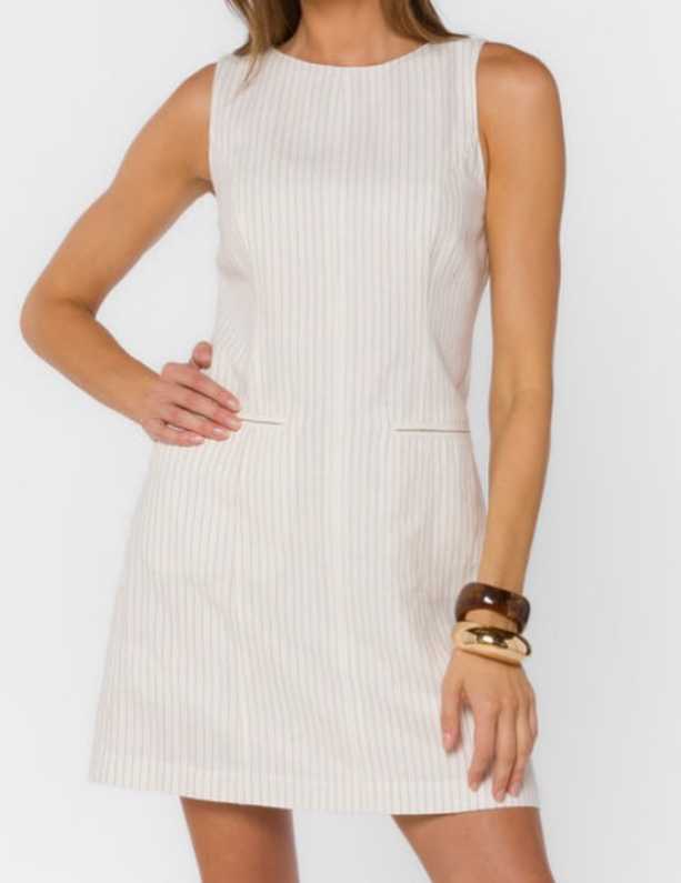 Cream Pinstripe Sleeveless Mini Dress