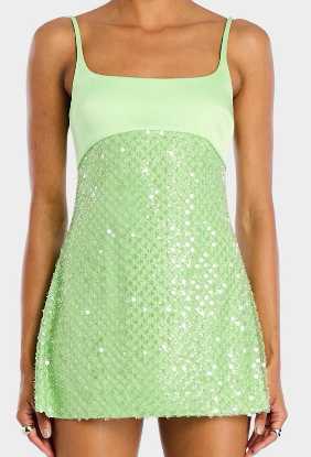 Lime Green Sequin Mini Dress