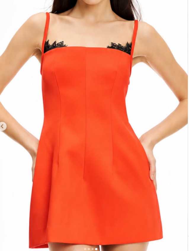 Poppy Contoured Orange Mini Dress with Lace Trim