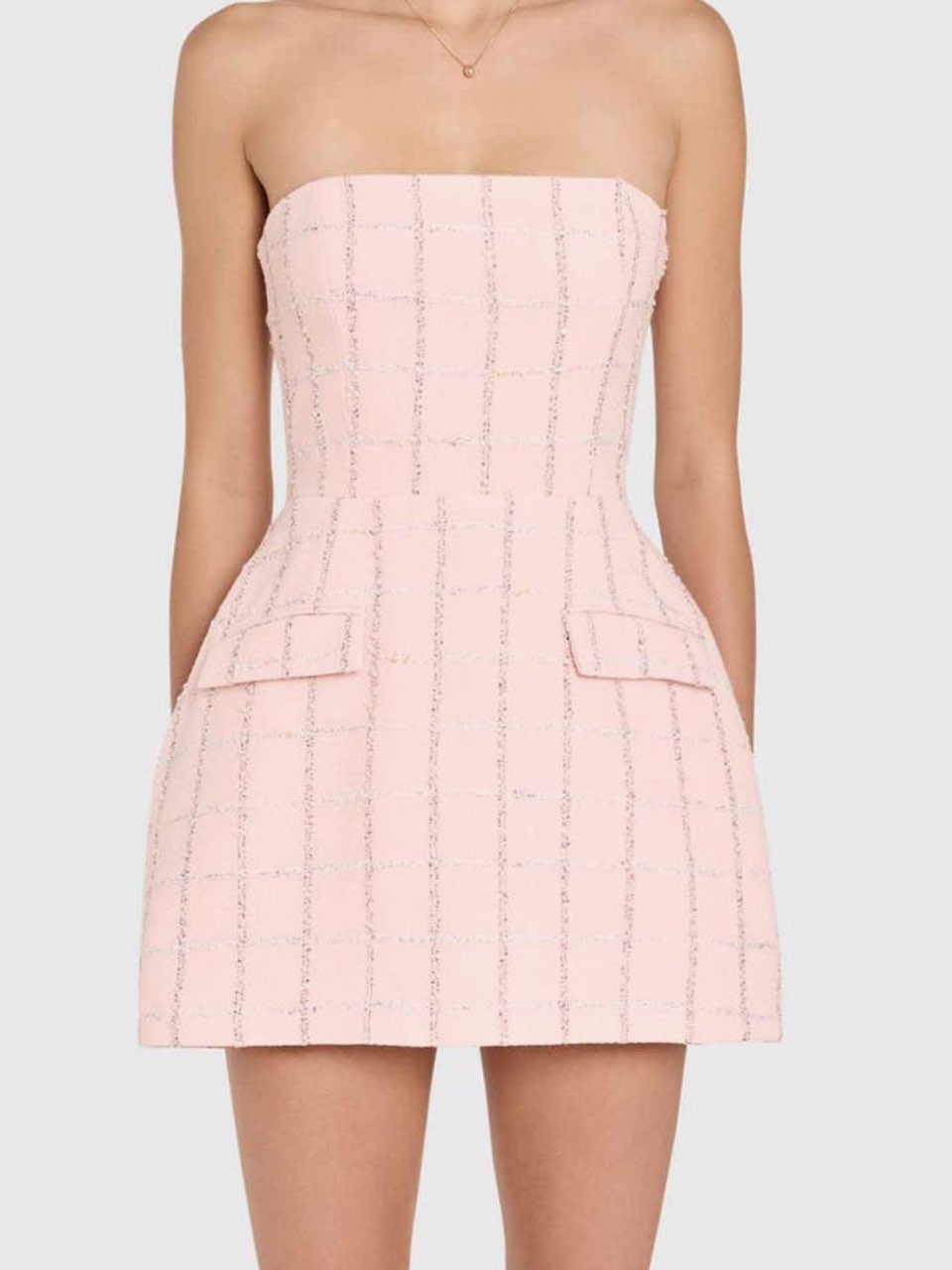Pink Tweed Strapless Mini Dress