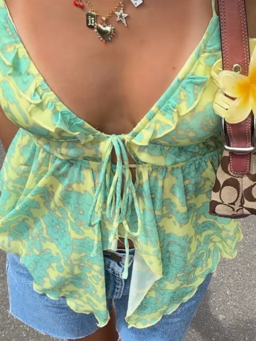 Green and Yellow Floral Peplum Cami Top