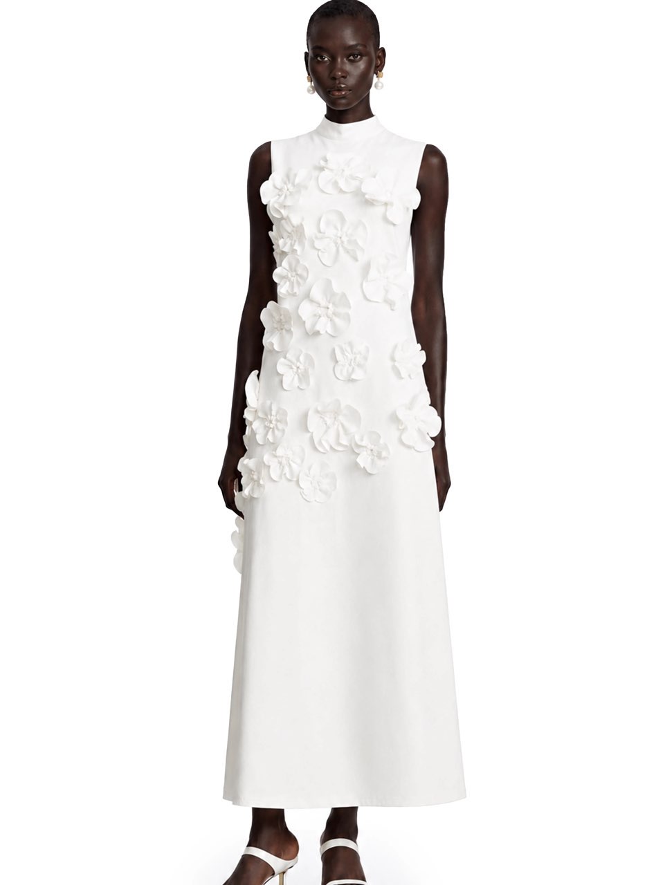 Miss Rosier 3D Floral Applique Sleeveless White Dress