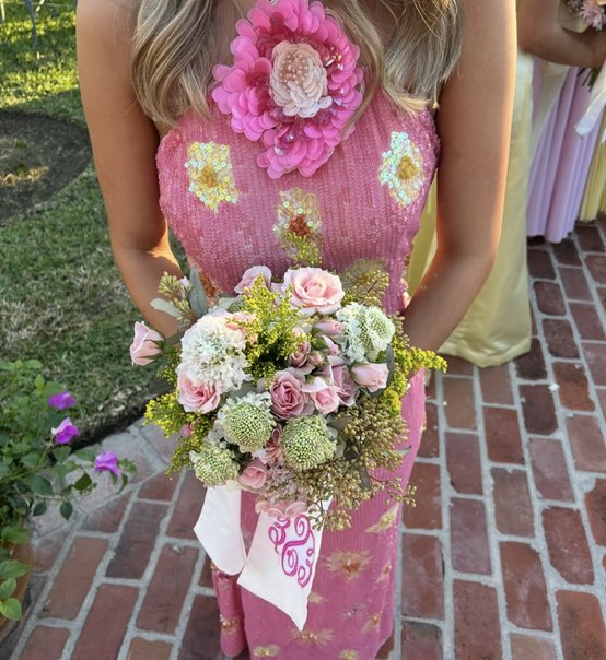 Pink lemonade Sequin Floral Halter Gown