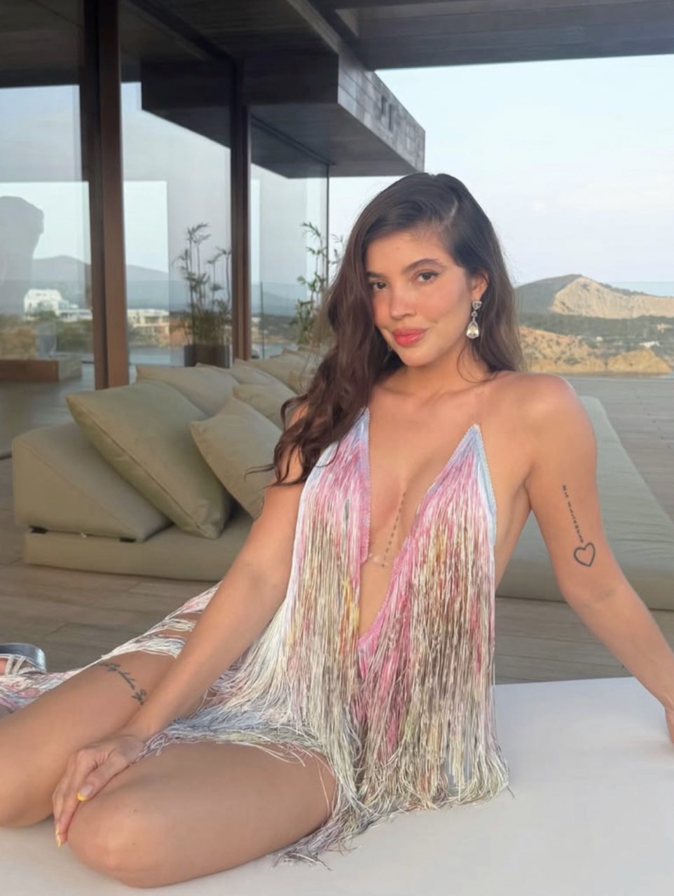 Multi-color Fringe Deep V Mini Dress