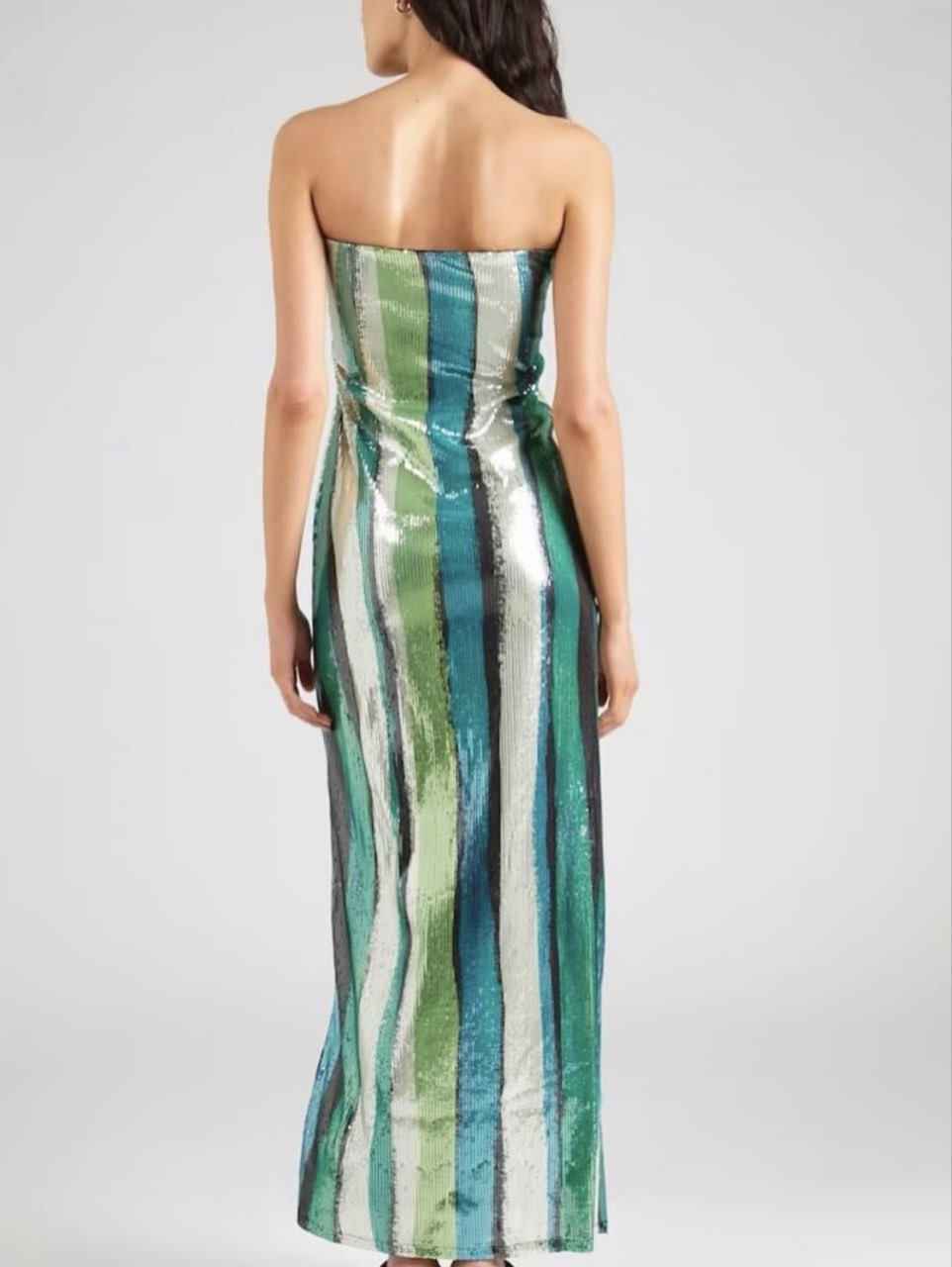 Striped Sequin Strapless Maxi Dress