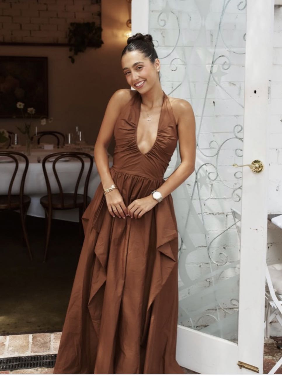 Brown Halter Neck Maxi Dress