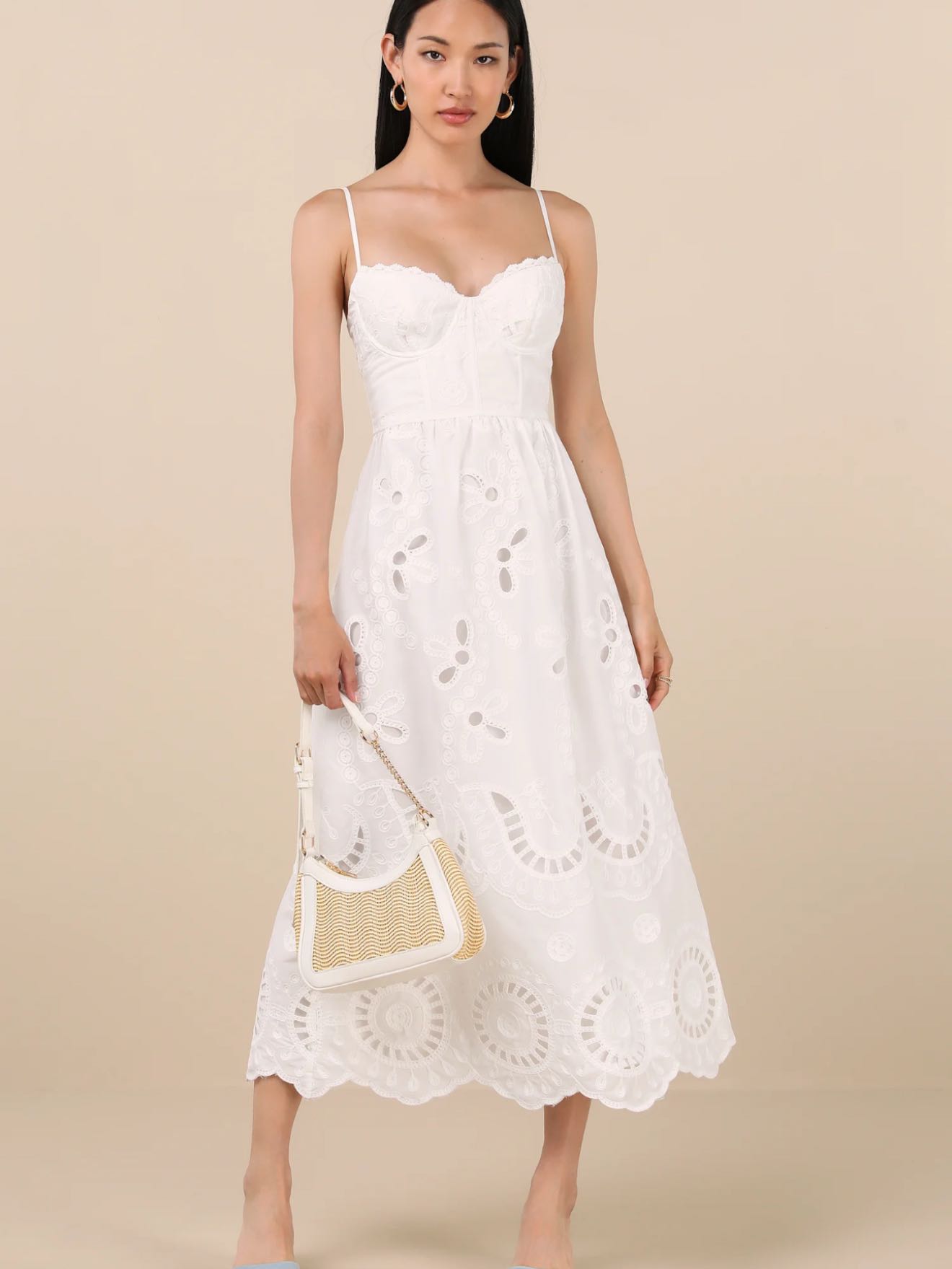 Jenora White Embroidered Bustier Midi Dress