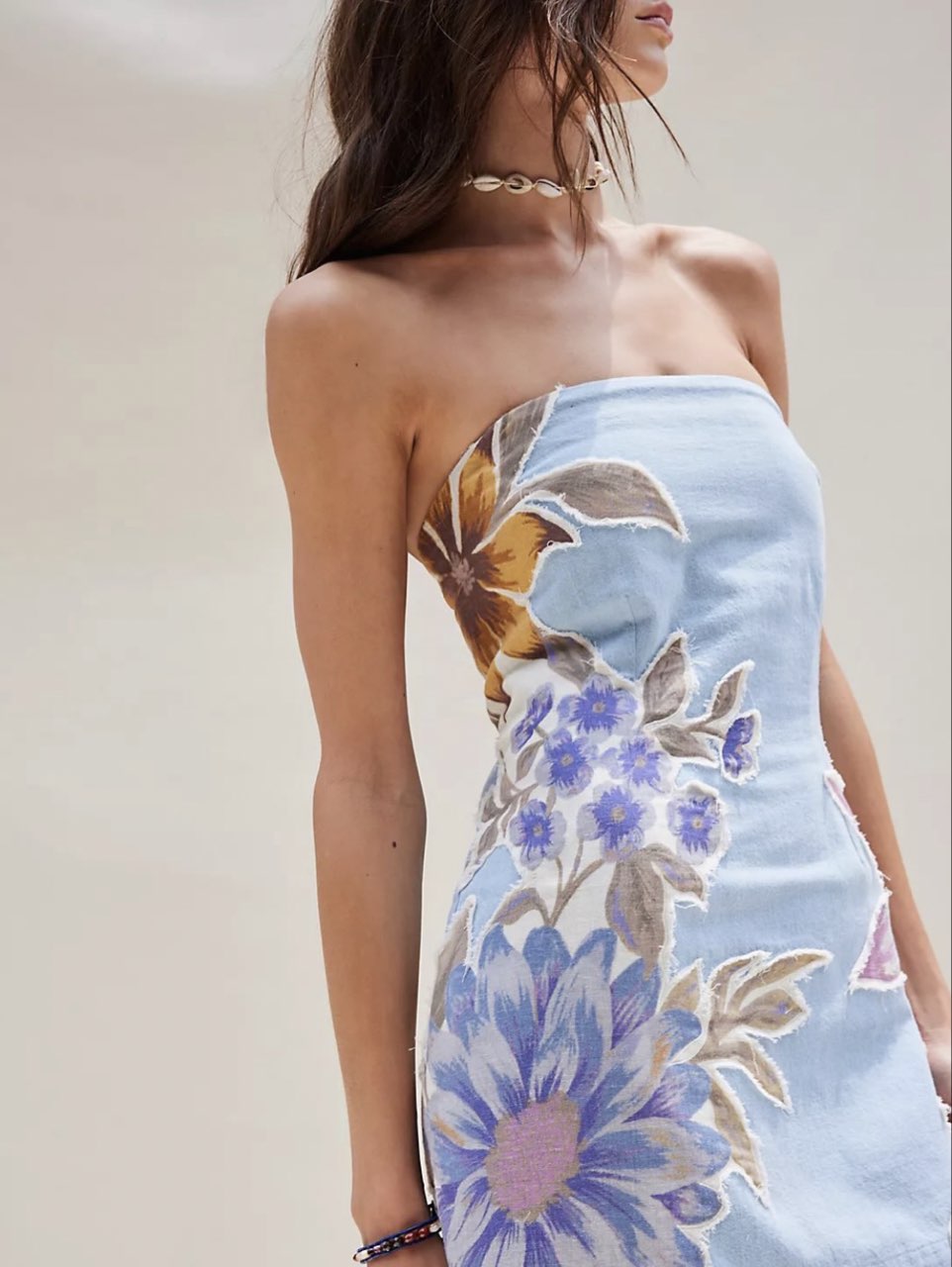 Free People flower patch denim mini dress in blue sky