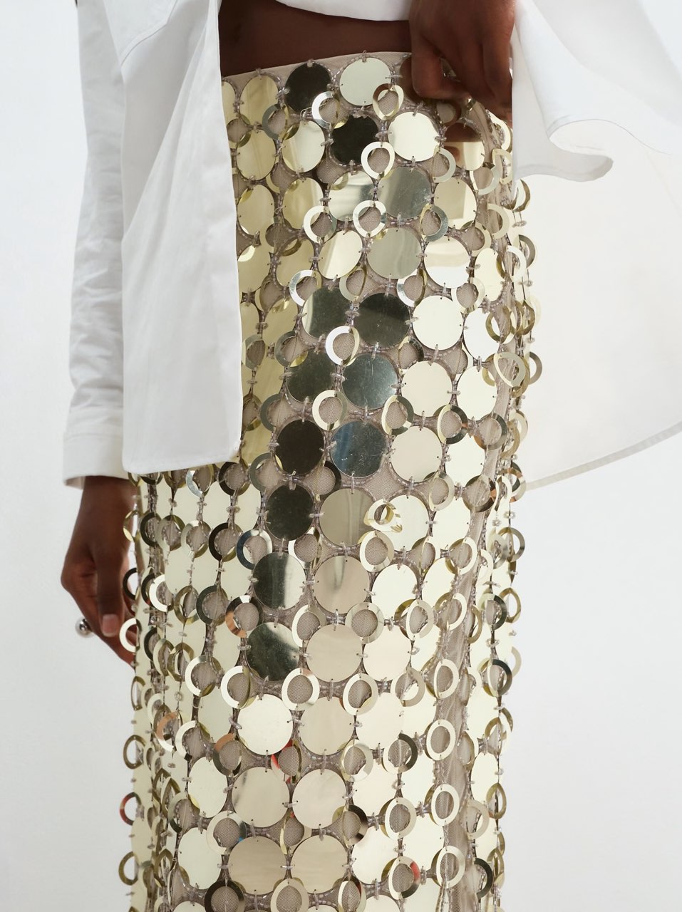 ARRANGE futurist sequin fringe hem midi skirt in gold