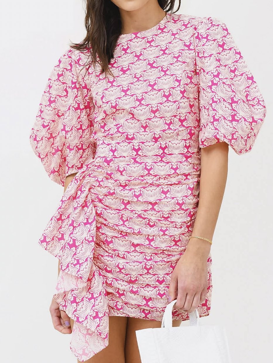Pink Floral Ruffled Mini Dress