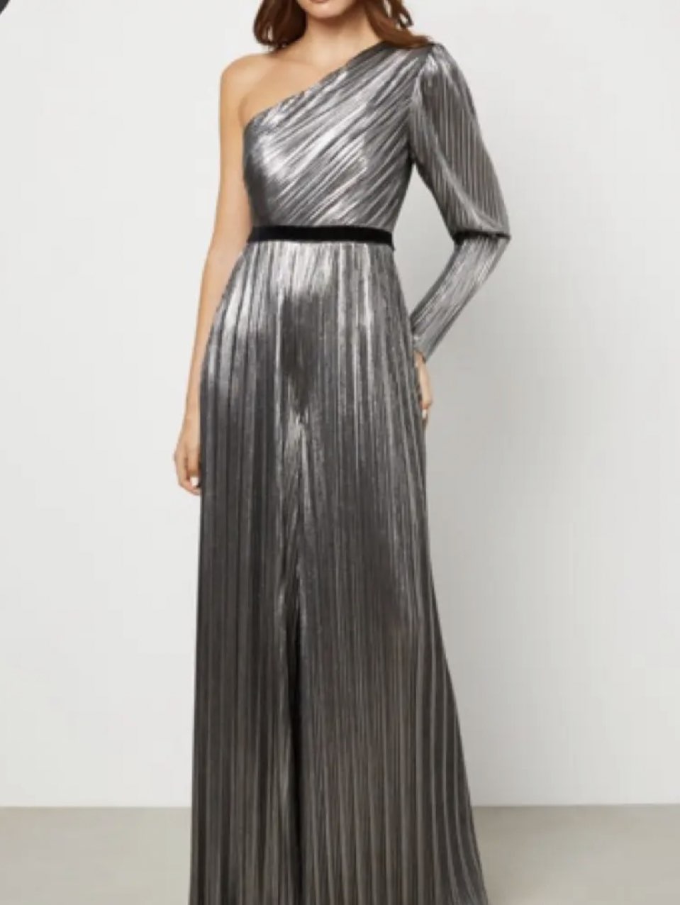 Metallic Pleated One-Shoulder Jumpsuit