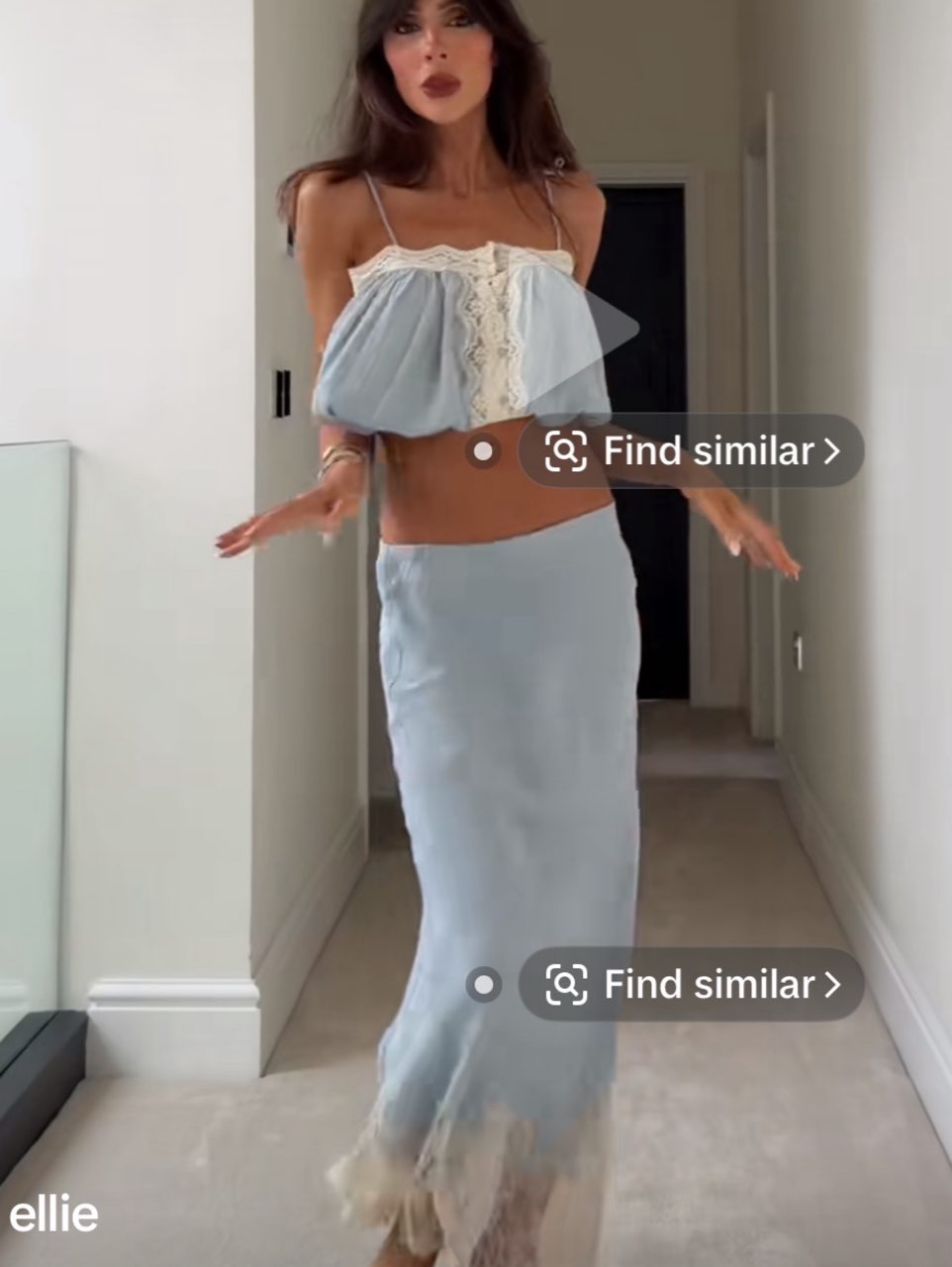 Light Blue Lace Trim Crop Top & Maxi Skirt Set