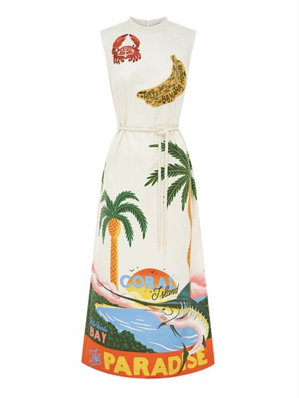 Tropical Print Sleeveless Midi Dress