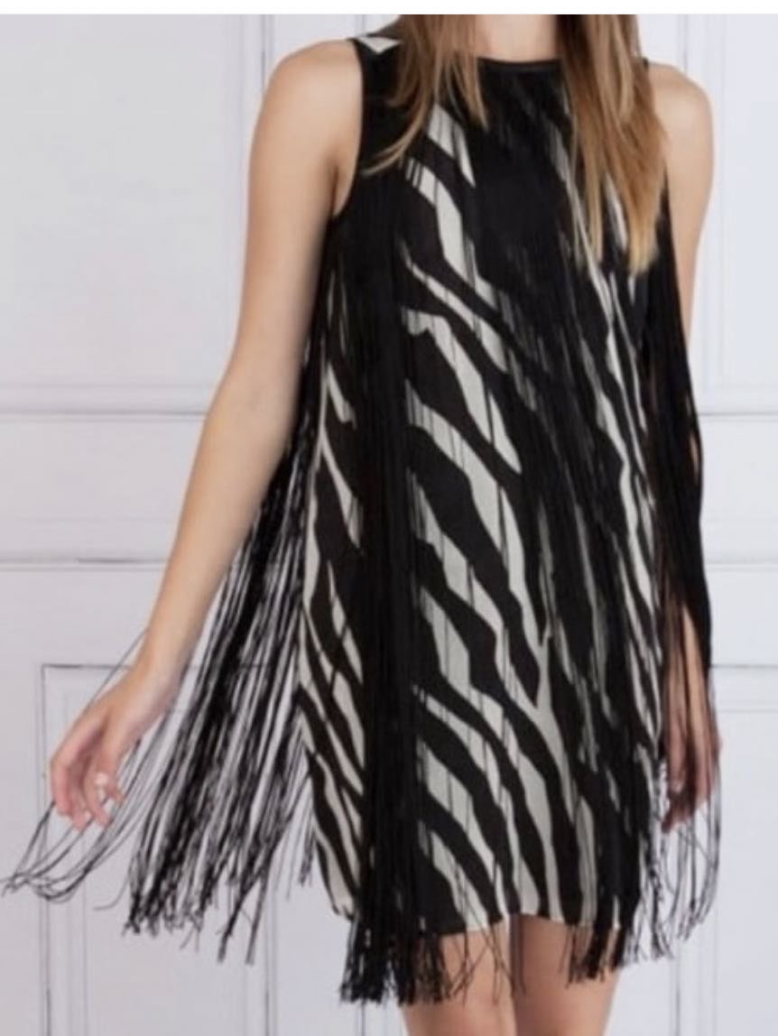 Michael Kora Zebra Fringe Dress