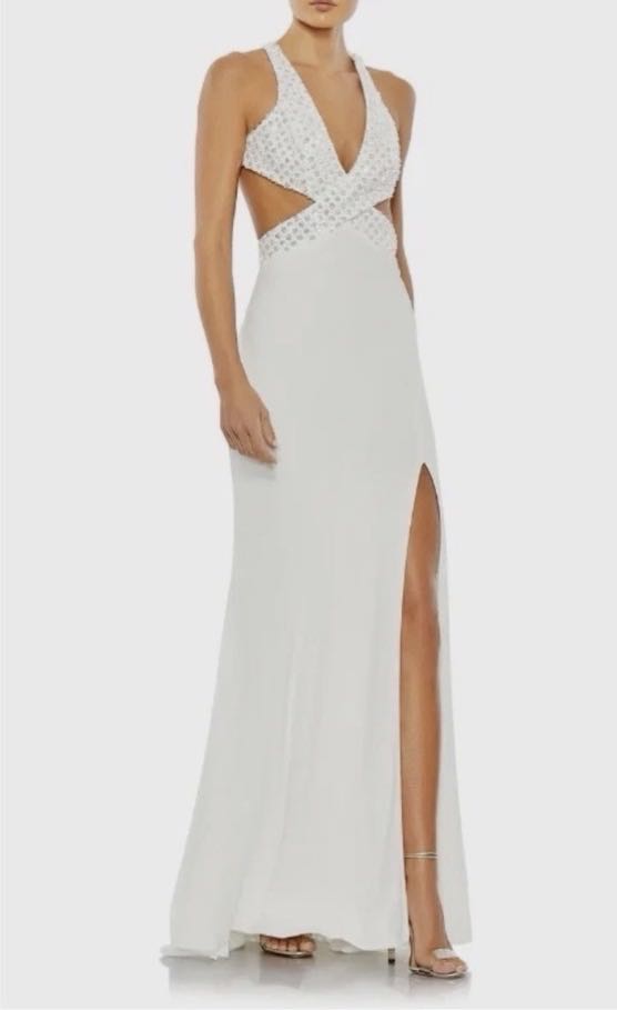 White Embellished Cutout Maxi Dress