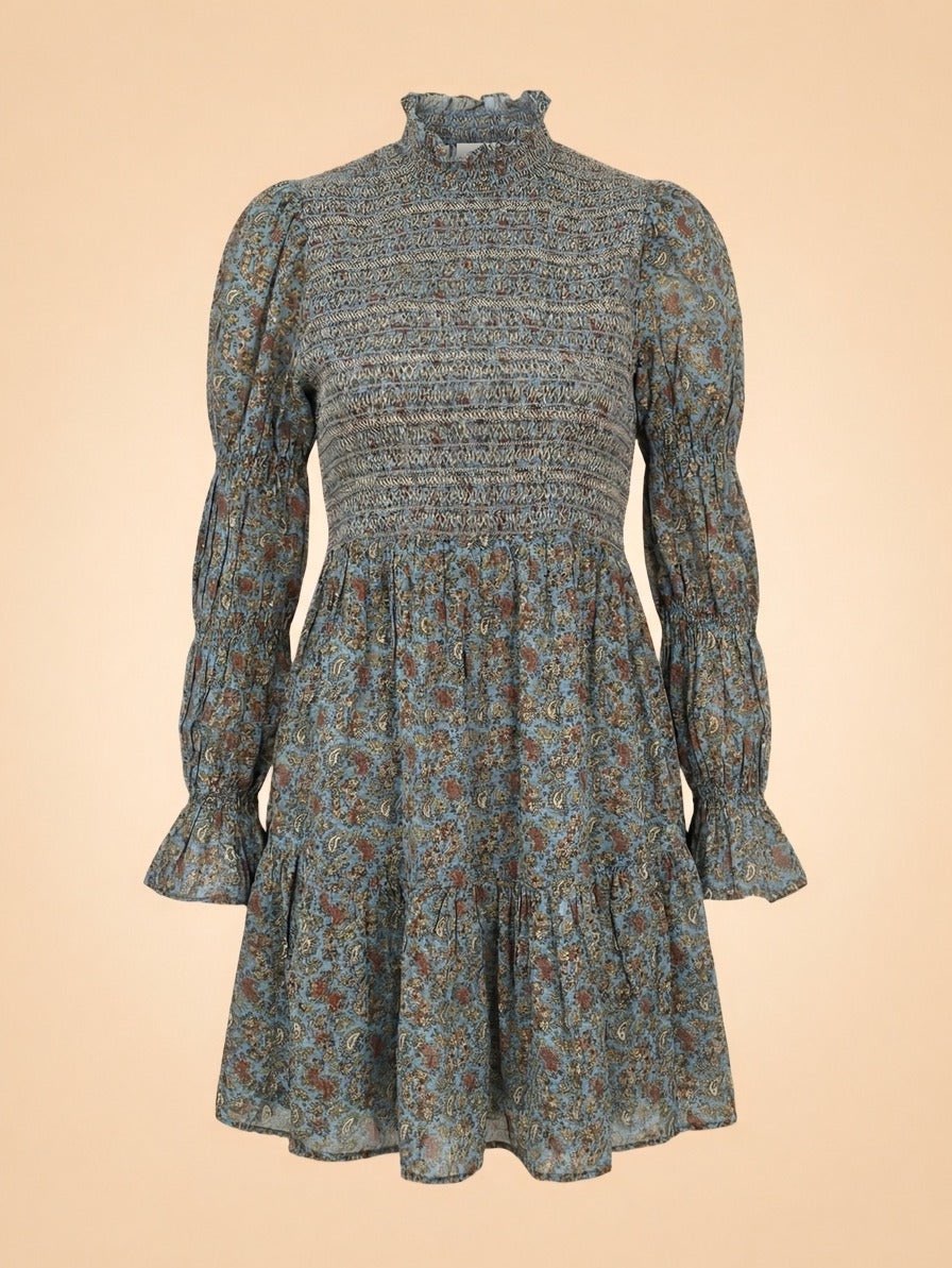 Blue Floral Smocked Mini Dress