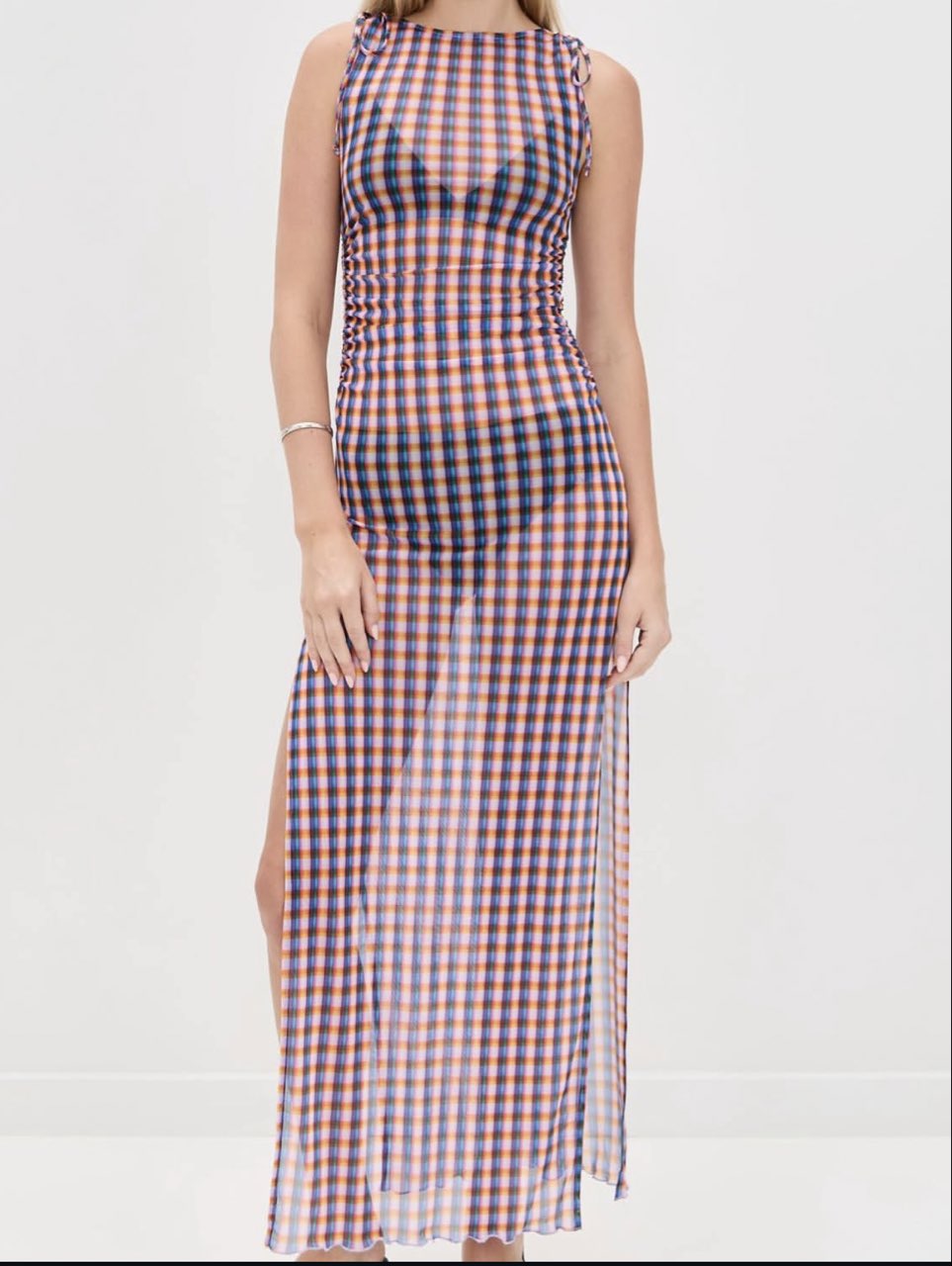 Plaid Mesh Maxi Dress