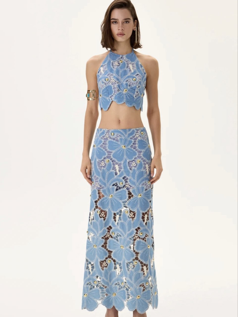 Blue Floral Lace Two-Piece Set