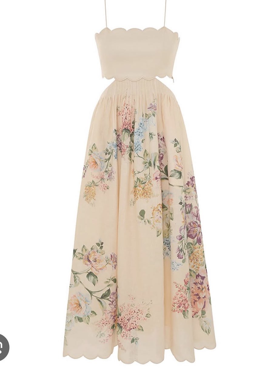 Blush Floral Scalloped Cut-Out Maxi Dress